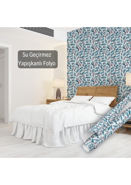 Mavi Renkli Çiçek Desenli Yapışkanlı Folyo, Mutfak, Tezgah, Masa, Dolap Kaplama Folyosu, Isıya Dayanıklı, Su Geçirmez, Yapışkan Folyolar, Sticker, Büyük Ebatlı, Dekoros