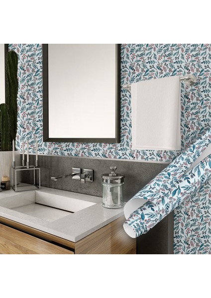 Mavi Renkli Çiçek Desenli Yapışkanlı Folyo, Mutfak, Tezgah, Masa, Dolap Kaplama Folyosu, Isıya Dayanıklı, Su Geçirmez, Yapışkan Folyolar, Sticker, Büyük Ebatlı, Dekoros fırsatları