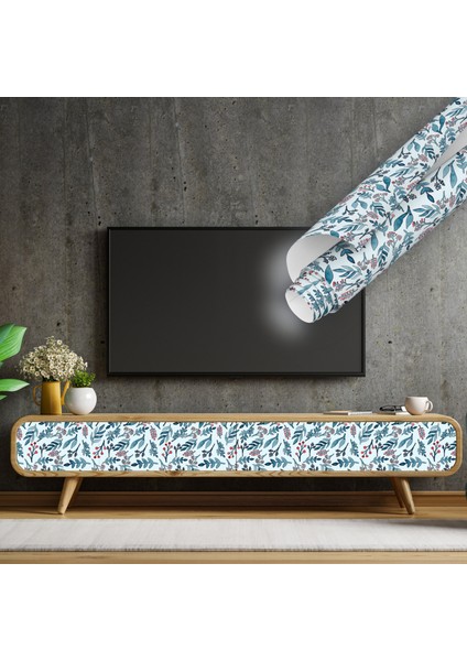 Mavi Renkli Çiçek Desenli Yapışkanlı Folyo, Mutfak, Tezgah, Masa, Dolap Kaplama Folyosu, Isıya Dayanıklı, Su Geçirmez, Yapışkan Folyolar, Sticker, Büyük Ebatlı, Dekoros