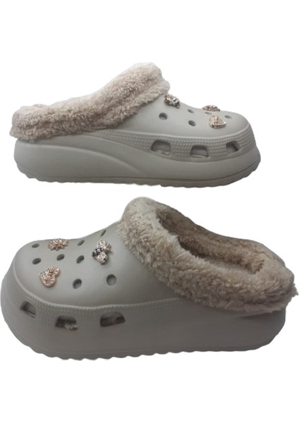 Kadın Taşlı Bej Içi Peluş Eva Terlik AKB320-110