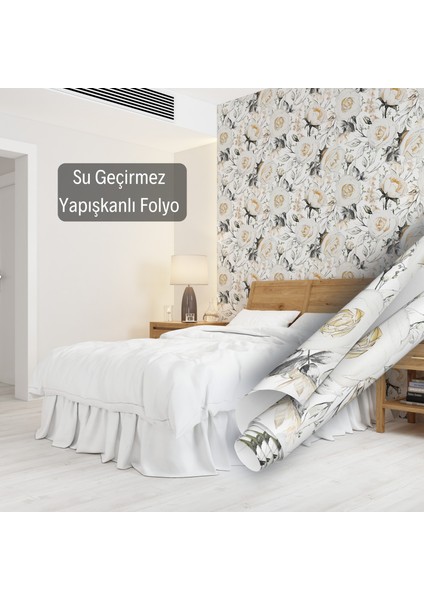 Yağlı Boya Çiçek Desenli Yapışkanlı Folyo, Mutfak, Tezgah, Masa, Dolap Kaplama Folyosu, Isıya Dayanıklı, Su Geçirmez, Yapışkan Folyolar, Sticker, Büyük Ebatlı, Dekoros modelleri