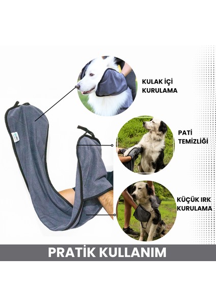 Cepli Pratik Köpek Havlusu, Süper Su Emici Mikrofiber, Gri