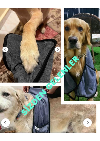 Cepli Pratik Köpek Havlusu, Süper Su Emici Mikrofiber, Gri