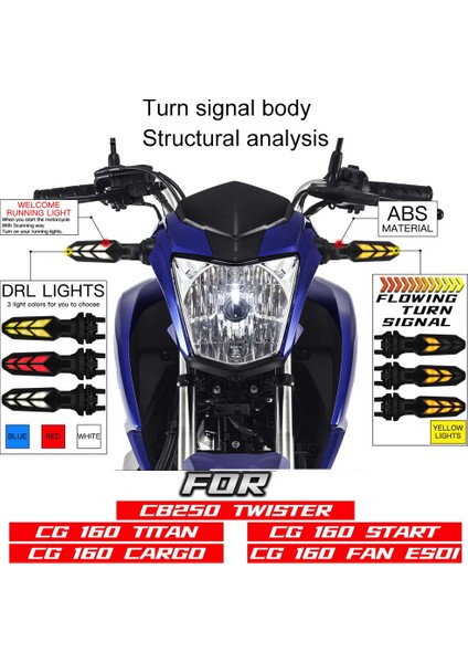 Adet Motosiklet Dönüş Sinyal Işıkları LED Gösterge Kuyruk Lambası Cg 160 Fan Esdı Kargo Cb 250, Sarı ve Kırmızı (Yurt Dışından) modelleri