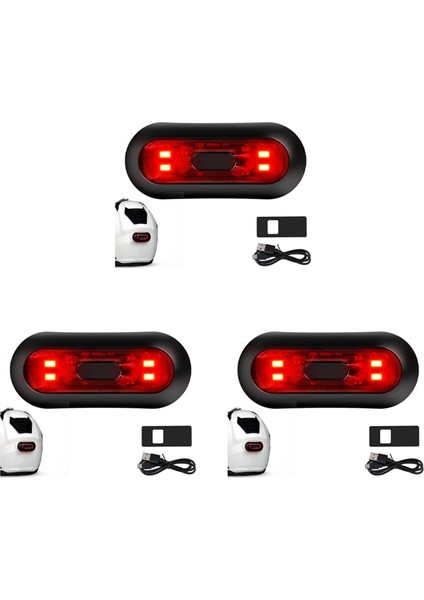 3x LED Kask Işık, Motosiklet Kask Fren Lambası Şarj Edilebilir Bisiklet Arka Kırmızı Güvenlik Uyarı Işığı Gece Sürüş Için (Yurt Dışından)