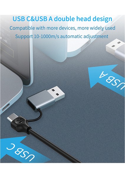 USB A/usb C Çift Konnektör Ağ Adaptörü USB RJ45 Ethernet Adaptörü Dizüstü Bilgisayar Için Harici Ağ Kartı (1000MBPS) (Yurt Dışından)