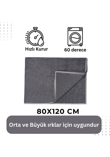 Köpek Havlusu, Süper Su Emici Mikrofiber, Gri, 80X120 Cm