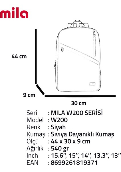 Classone 15,6 Inch W200- Mila Serisi Macbook, Laptop , Notebook Sırt Çantası - Siyah