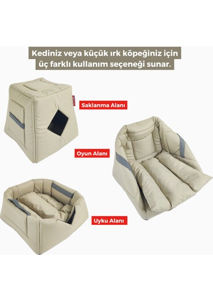 3 Fonksiyonlu Kedi Evi - Küçük Irk Köpek Evi - Kedi Mağara Kedi Yuvası - Kedi Yatağı Bej modelleri