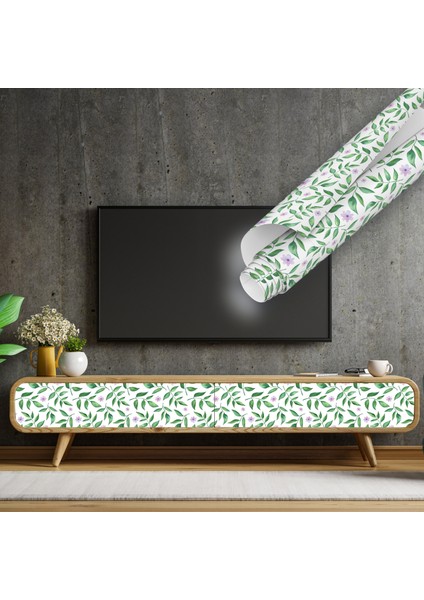 Yeşil Mor Çiçek Desenli Yapışkanlı Folyo, Mutfak, Tezgah, Masa, Dolap Kaplama Folyosu, Isıya Dayanıklı, Su Geçirmez, Yapışkan Folyolar, Sticker, Büyük Ebatlı, Dekoros modelleri