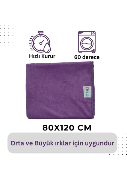 Köpek Havlusu, Süper Su Emici Mikrofiber, Mor, 80X120 Cm