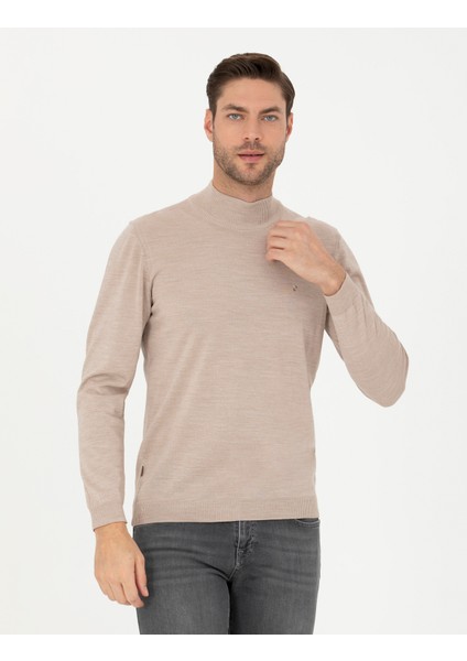 Erkek Taş Slim Fit Yarım Balıkçı Yaka Yün Karışımlı Basic Triko Kazak 50270055-VR049