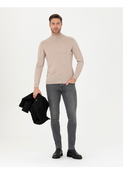 Erkek Taş Slim Fit Yarım Balıkçı Yaka Yün Karışımlı Basic Triko Kazak 50270055-VR049 fırsatları