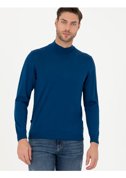 Erkek İndigo Slim Fit Yarım Balıkçı Yaka Yün Karışımlı Basic Triko Kazak 50270055-VR106 modelleri