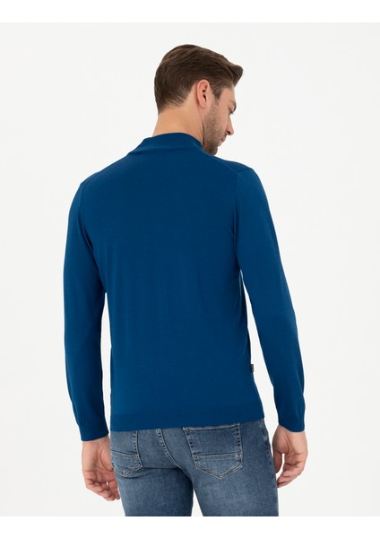 Erkek İndigo Slim Fit Yarım Balıkçı Yaka Yün Karışımlı Basic Triko Kazak 50270055-VR106 indirimleri