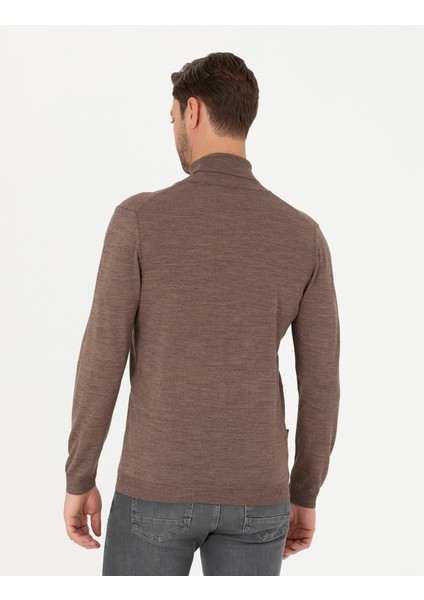 Erkek Açık Kahverengi Slim Fit Balıkçı Yaka Yün Karışımlı Basic Triko Kazak 50270052-VR002 indirimleri