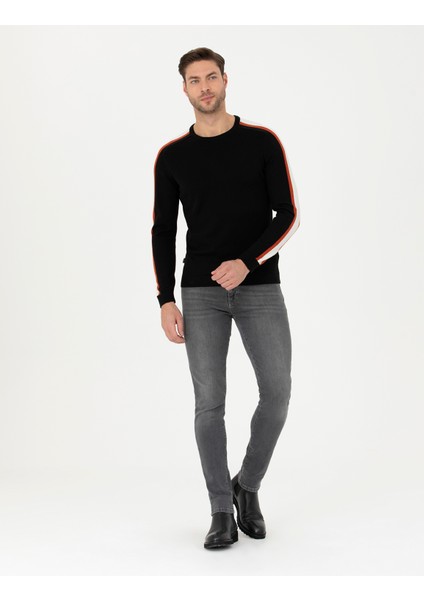 Pierre Cardin Erkek Siyah Slim Fit Bisiklet Yaka Triko Kazak 50281821-VR046