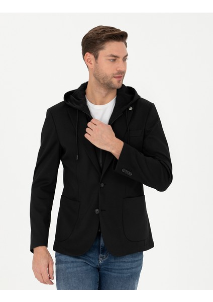 Erkek Siyah Slim Fit Kapüşonlu Ceket 50287480-VR046