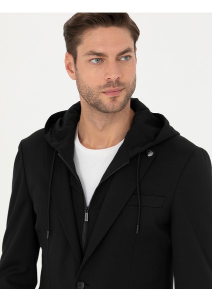 Erkek Siyah Slim Fit Kapüşonlu Ceket 50287480-VR046 fiyatları
