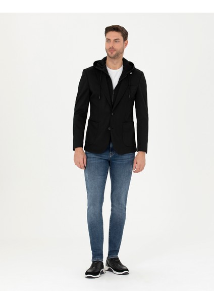 Erkek Siyah Slim Fit Kapüşonlu Ceket 50287480-VR046 fırsatları