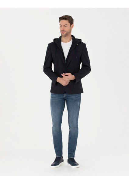 Erkek Lacivert Slim Fit Kapüşonlu Ceket 50287480-VR033 fırsatları