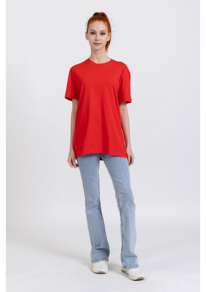 La Bayan O Yaka Düz Basıc K.kol Tshırt Kırmızı