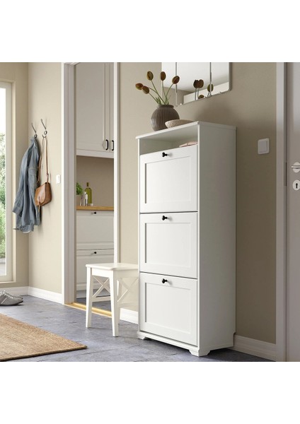 Brusalı Ayakkabı Dolabı Meridyendukkan Beyaz Renk 61X130 Cm, 3 Bölmeli-Ayakkabılık