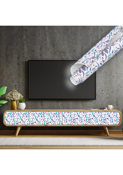 Mor Tonlarda Çiçek Desenli Yapışkanlı Folyo, Mutfak, Tezgah, Masa, Dolap Kaplama Folyosu, Isıya Dayanıklı, Su Geçirmez, Yapışkan Folyolar, Sticker, Büyük Ebatlı, Dekoros
