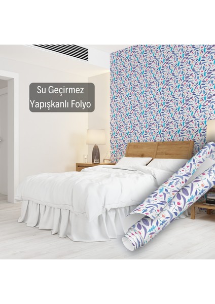 Mor Tonlarda Çiçek Desenli Yapışkanlı Folyo, Mutfak, Tezgah, Masa, Dolap Kaplama Folyosu, Isıya Dayanıklı, Su Geçirmez, Yapışkan Folyolar, Sticker, Büyük Ebatlı, Dekoros