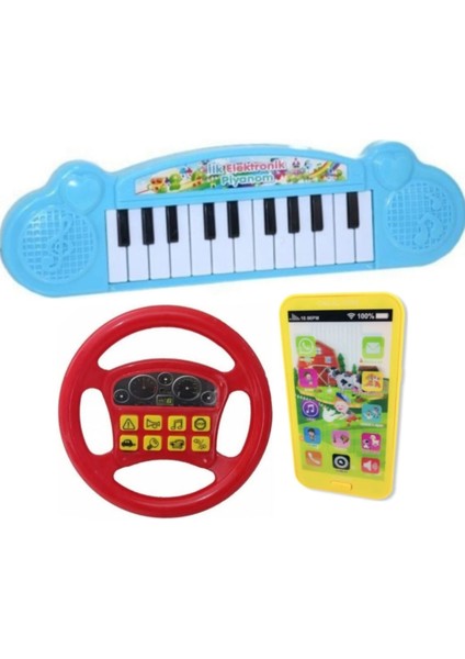 Berat Toys Berattoys Müzikli Oyuncaklar 3lü Set Oyuncak Direksiyon&telefon&piyano Eğitici Set Pilli Oyuncaklar