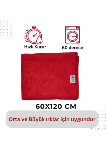 Köpek Havlusu, Süper Su Emici Mikrofiber, Kırmızı, 60x90 cm