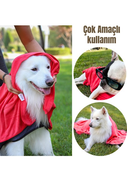 Köpek Havlusu, Süper Su Emici Mikrofiber, Kırmızı, 60x90 cm