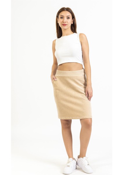 Etek Kadife Kadın Krem