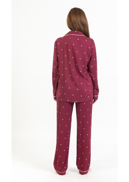 Vs Bayan Desenli Pamuk Saten U.kol Pijama Takım Bordo/yıldız Desenli indirimleri