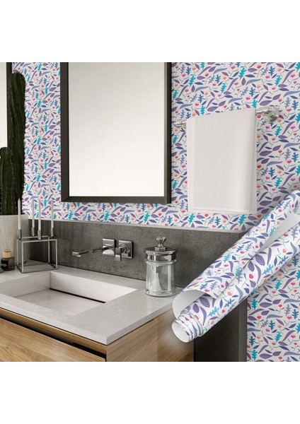 Mor Tonlarda Çiçek Desenli Yapışkanlı Folyo, Mutfak, Tezgah, Masa, Dolap Kaplama Folyosu, Isıya Dayanıklı, Su Geçirmez, Yapışkan Folyolar, Sticker, Büyük Ebatlı, Dekoros indirimleri