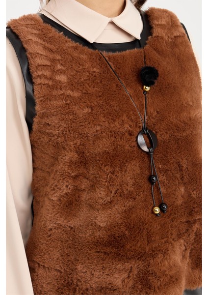 Peluş Süeter Detaylı Tunik Süeter Etekli Kolyeli Takım Taba fiyatları