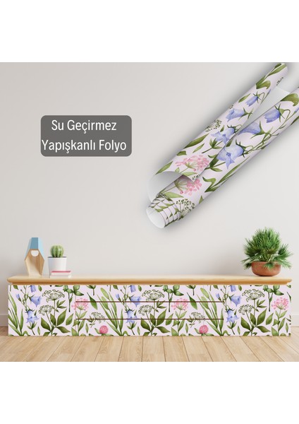 Rengarenk Çiçek Desenli Yapışkanlı Folyo, Mutfak, Tezgah, Masa, Dolap Kaplama Folyosu, Isıya Dayanıklı, Su Geçirmez, Yapışkan Folyolar, Sticker, Büyük Ebatlı, Dekoros