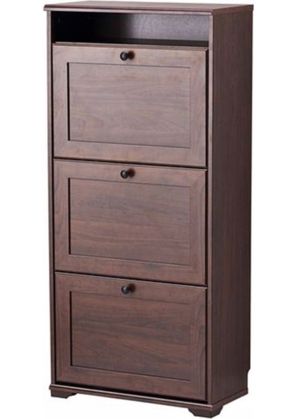 Brusalı Ayakkabı Dolabı Meridyendukkan Kahverengi Renk 61X130 Cm, 3 Bölmeli-Ayakkabılık