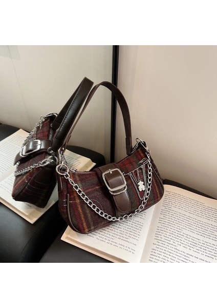 Kadınların Yeni Stil Retro Yün Ekose Omuz Crossbody Çantası (Yurt Dışından) fiyatları