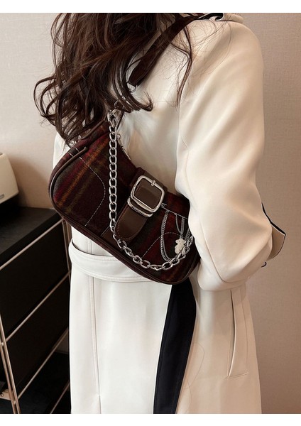 Kadınların Yeni Stil Retro Yün Ekose Omuz Crossbody Çantası (Yurt Dışından) modelleri