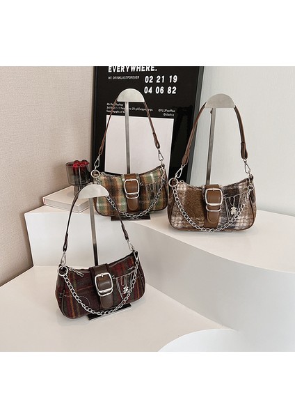 Kadınların Yeni Stil Retro Yün Ekose Omuz Crossbody Çantası (Yurt Dışından) fırsatları