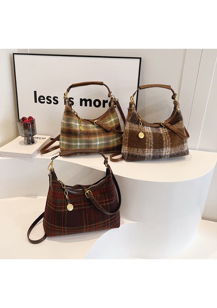 Kadınlar Için Büyük Kapasiteli Kontrast Ekose Yün Omuz Çapraz Askılı Çanta (Yurt Dışından) fiyatları