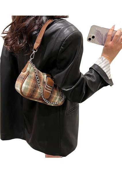 Kadınların Yeni Stil Retro Yün Ekose Omuz Crossbody Çantası (Yurt Dışından)