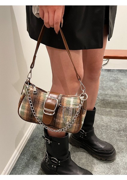 Kadınların Yeni Stil Retro Yün Ekose Omuz Crossbody Çantası (Yurt Dışından) modelleri