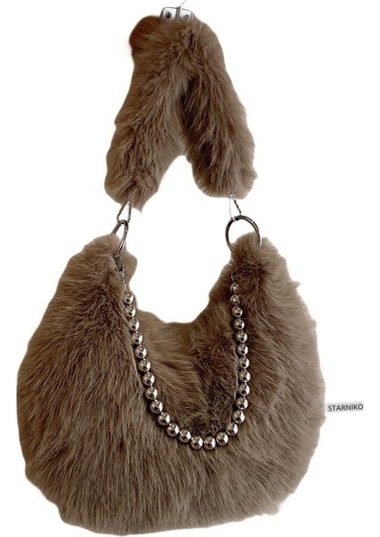 Kadınların Yeni Kore Tarzı Niş Taklit Tilki Kürkü Omuz Crossbody Çantası (Yurt Dışından)