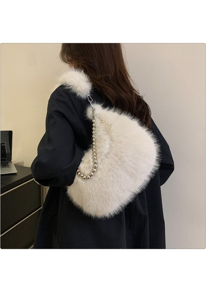 Kadınların Yeni Kore Tarzı Niş Taklit Tilki Kürkü Omuz Crossbody Çantası (Yurt Dışından) modelleri