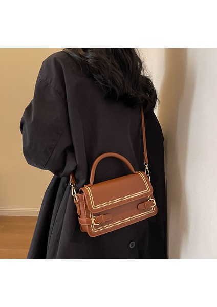 Kadın Yeni Retro Düz Renk Basit Mizaç Omuz Crossbody Çanta (Yurt Dışından) modelleri