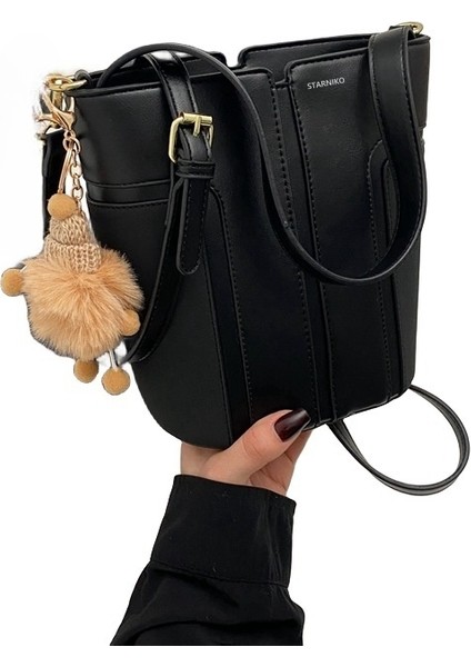 Kadınların Yeni Kore Tarzı Retro Moda Dikey Çizgili Süet Omuz Crossbody Çanta (Yurt Dışından)