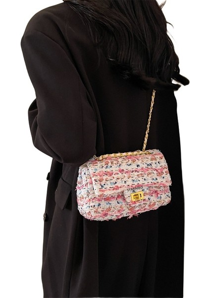 Kadın Yeni Kontrast Renk Yün Moda Zincir Omuz Crossbody Çanta (Yurt Dışından)