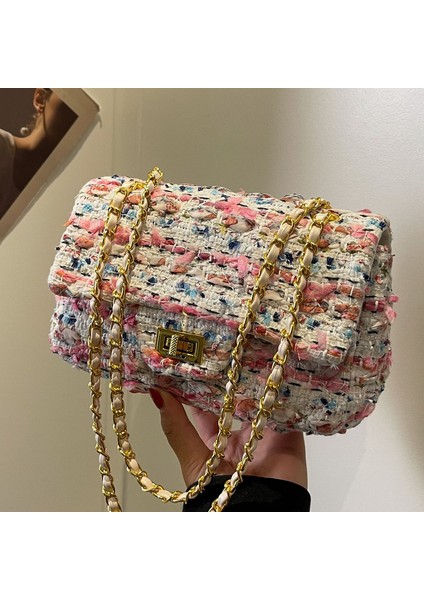 Kadın Yeni Kontrast Renk Yün Moda Zincir Omuz Crossbody Çanta (Yurt Dışından) modelleri